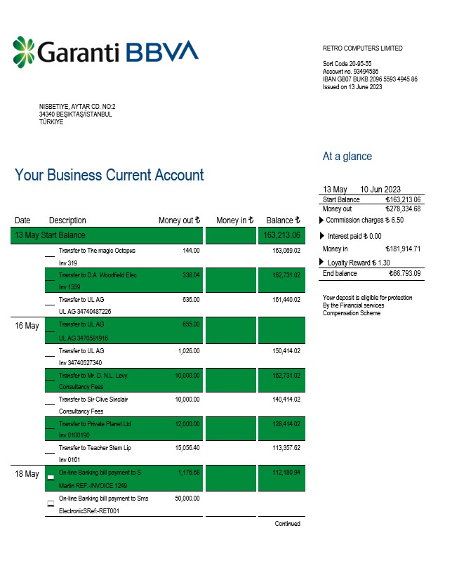 Modèle Word et PDF de déclaration d'entreprise de Garanti BBVA Bank